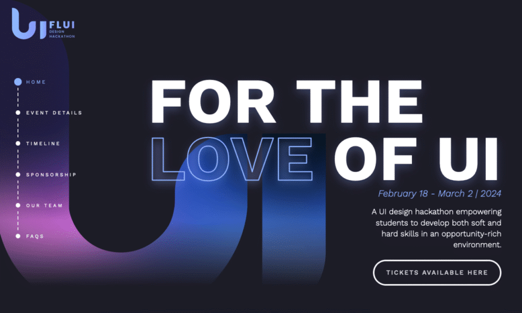 Poster for “For the Love of UI” hackathon with gradient text.