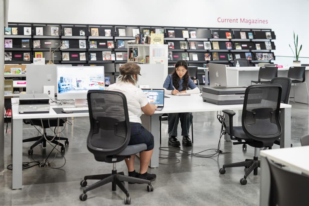 Students using the ECU Library resources