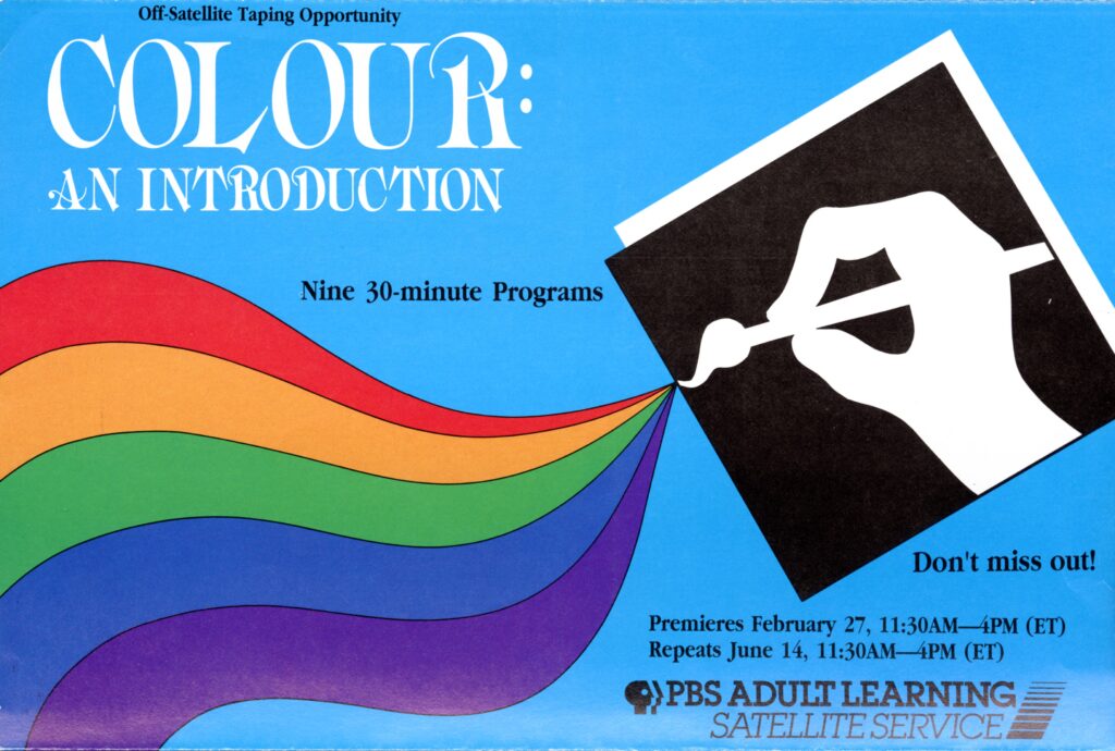 A vibrant blue background which displays the title "Colour: An Introduction" on the left and a paintbrush on the right which opens up to a rainbow wave from the spout. 