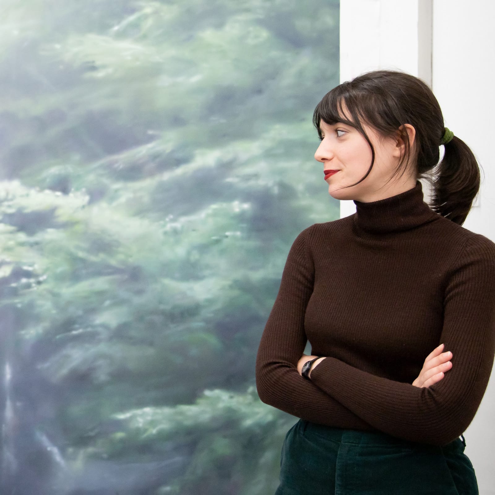 Master of Fine Arts student Trinidad Landajo in her studio during the Jake Kerr Faculty of Graduate Studies 2024 Open Studios at Emily Carr University of Art + Design.